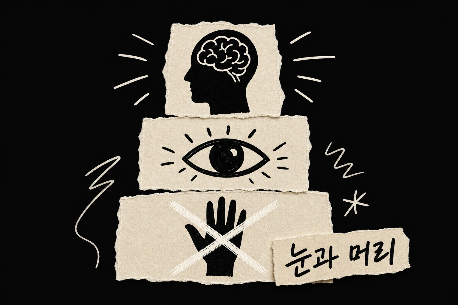 대체된 손 위에 대체되지 않은 눈과 머리가 올라선 위계도