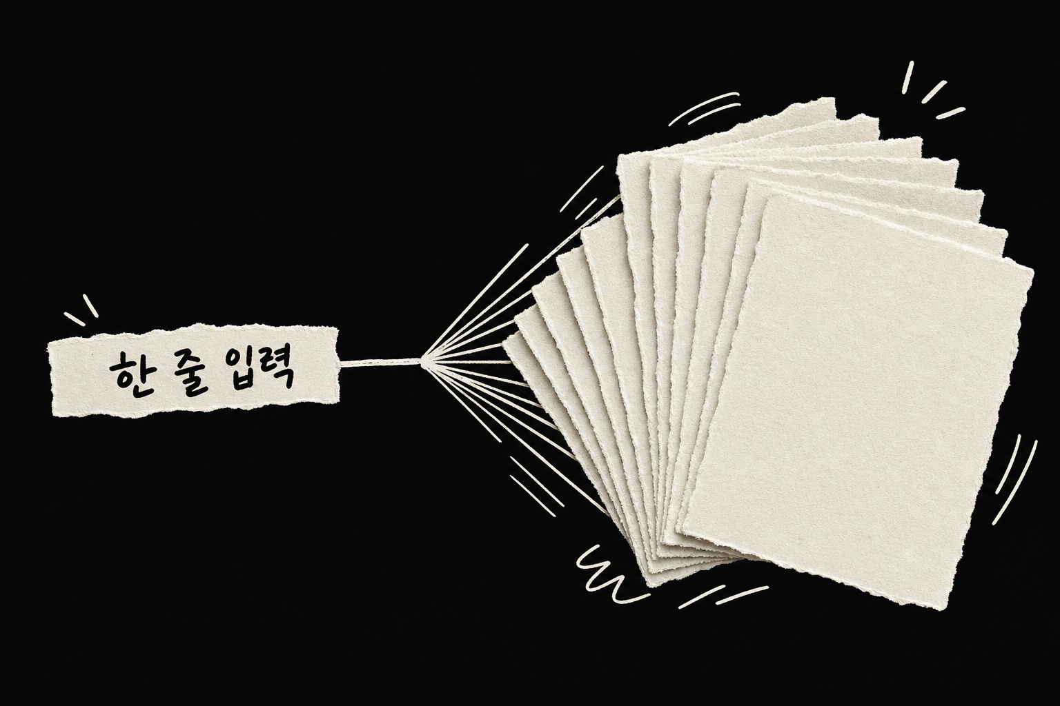 텍스트 한 줄이 여러 페이지의 상세페이지로 펼쳐지는 모습