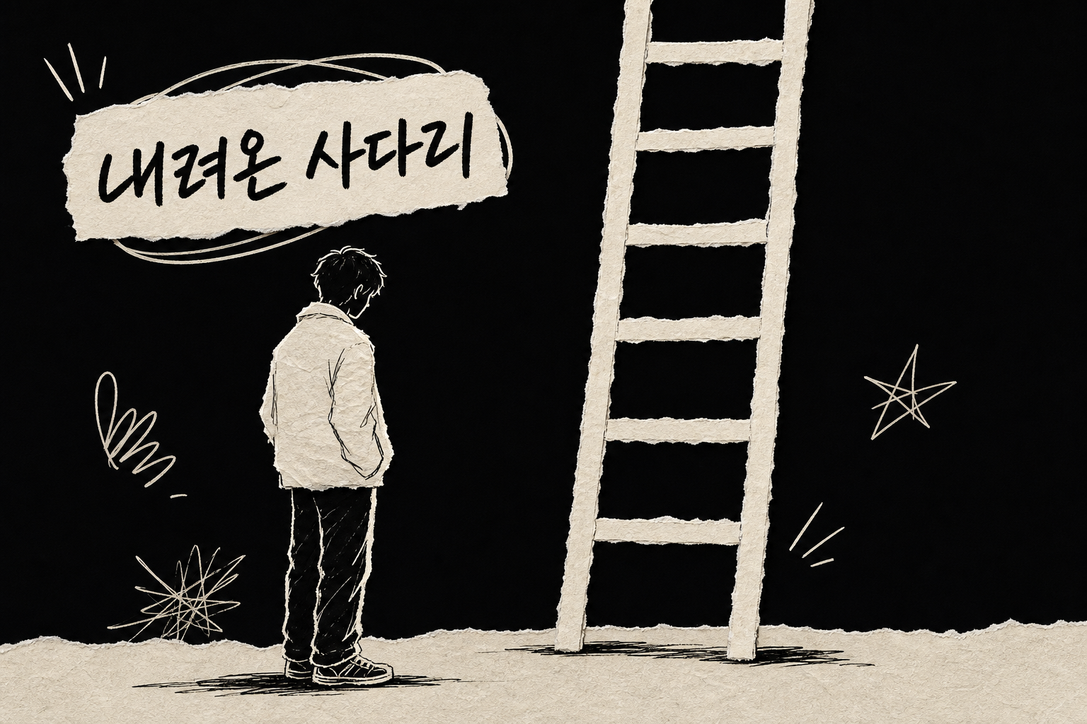 늘 닿지 않던 사다리의 아랫단이 처음으로 땅까지 내려왔다